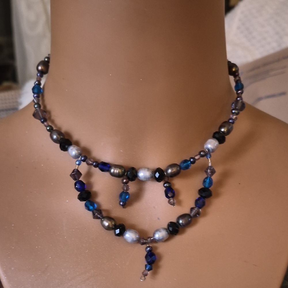 Handcrafted Multi Beaded 2 Wire Strand Beaded Cho… - image 2
